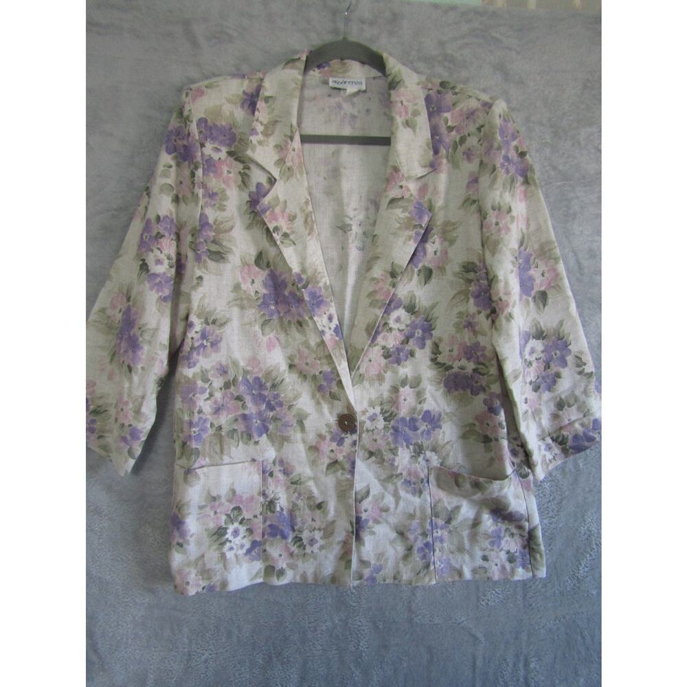 Apparenza Women's Vintage Floral Linen‎ Blend Blazer Jacket Size M – Made in USA